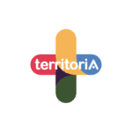 Logotipo de "territoriA" con un símbolo de cruz colorido.